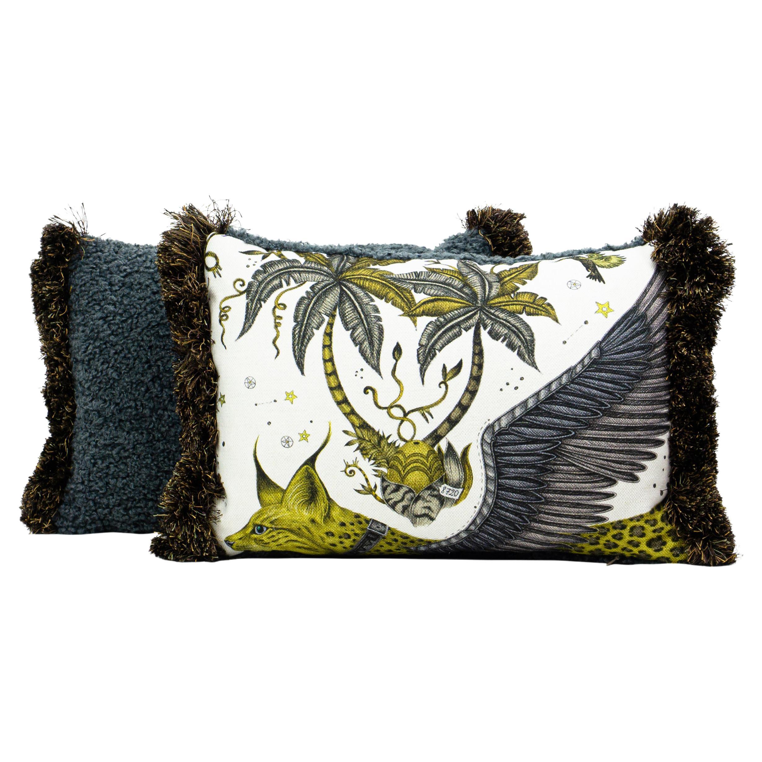 Fantasy Lynx Linen with Fringe Throw Pillow For Sale