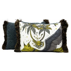 Coussin Fantasy Lynx en lin avec franges