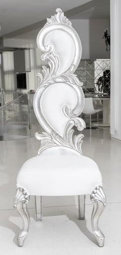 Chaise d'appoint en bois argenté Fantasy Rococo, paire