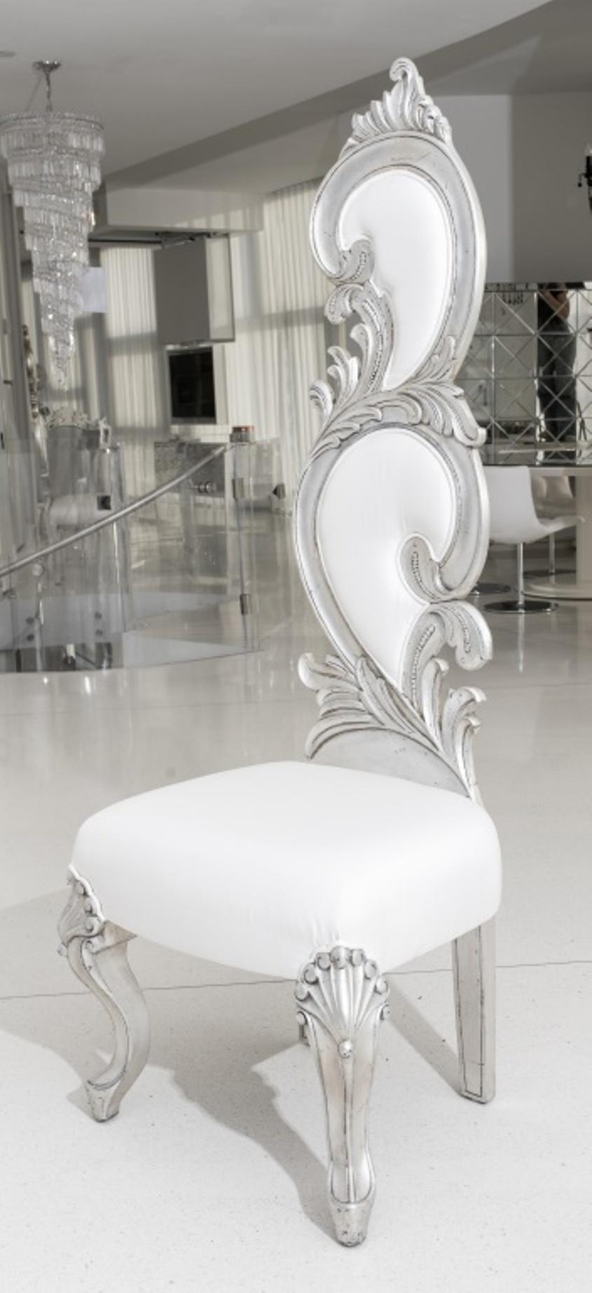 Contemporary Fantasy Rococo Silvered Wood Side Chair, Pair For Sale