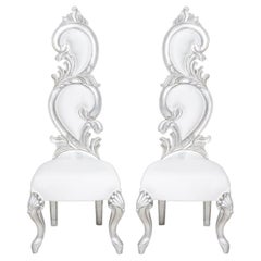 Fantasy Rococo Silvered Wood Side Chair, Pair