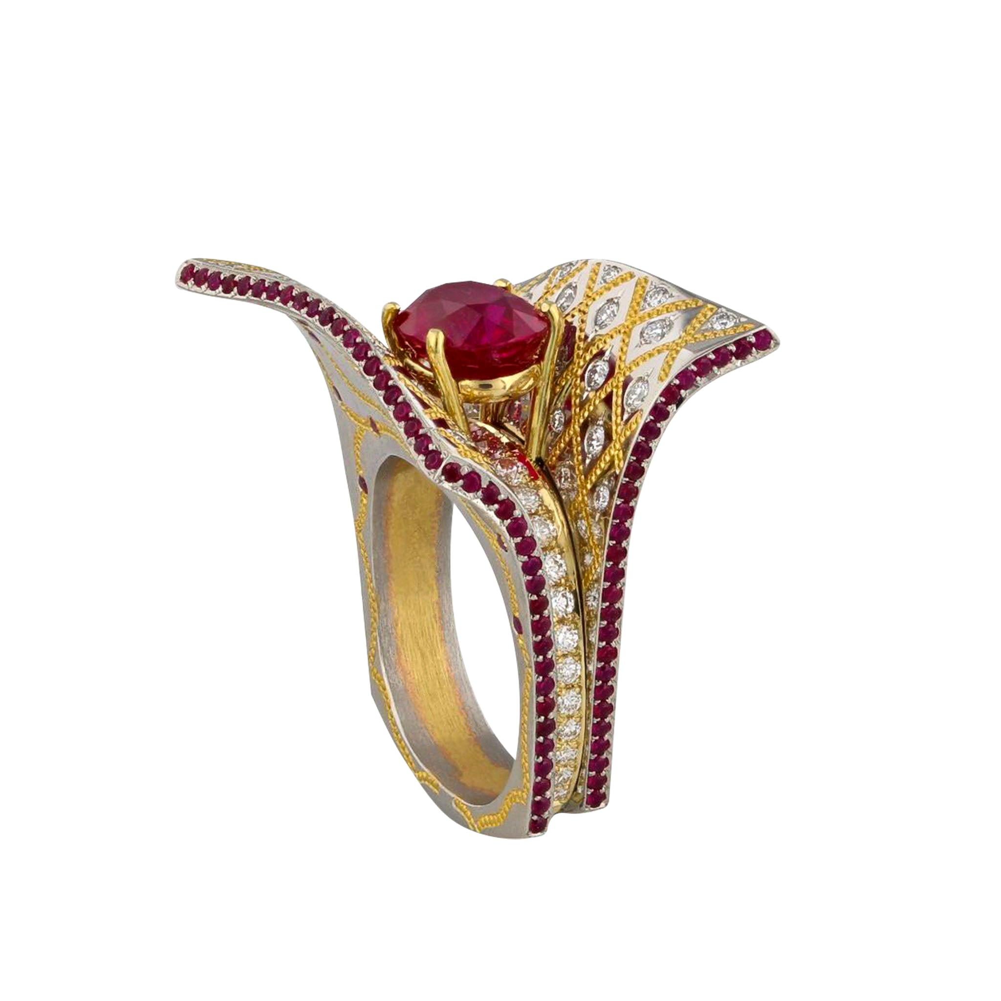 Fantasy Style Ruby Platinum Ring by Zoltan David For Sale