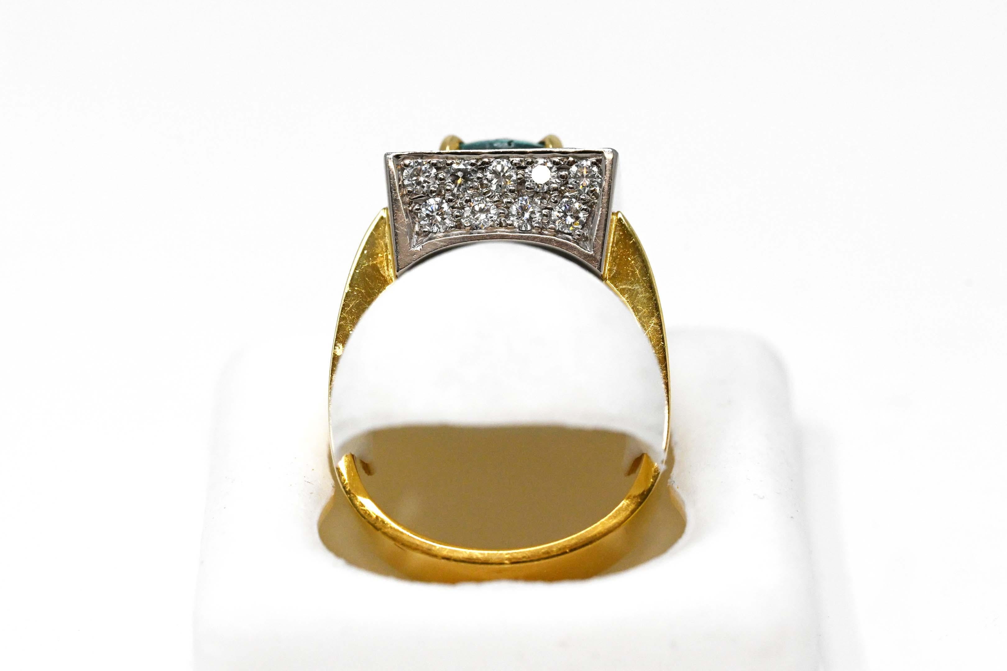Brilliant Cut Fantasy Style Yellow and White 18 Karat Gold Ladies Ring For Sale