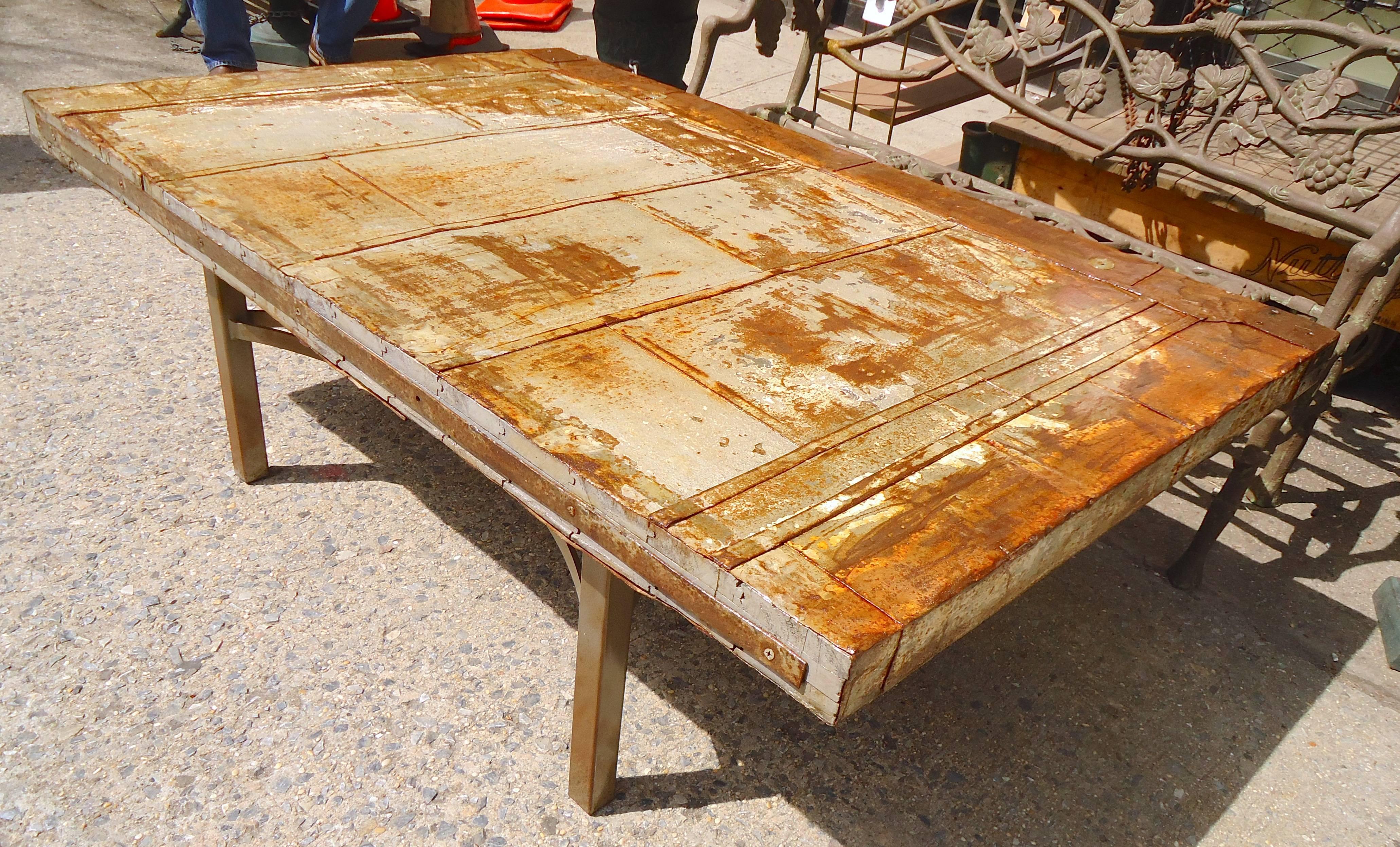 Fantatsic Handmade Table from Reclaimed Metal Door 1