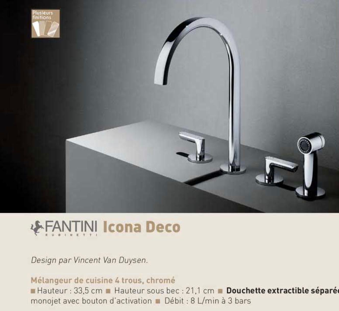 Art Deco Fantini Icona Polished Nickel 4-Hole Kitchen, Bar, Utility Mixer Faucet & Spray For Sale