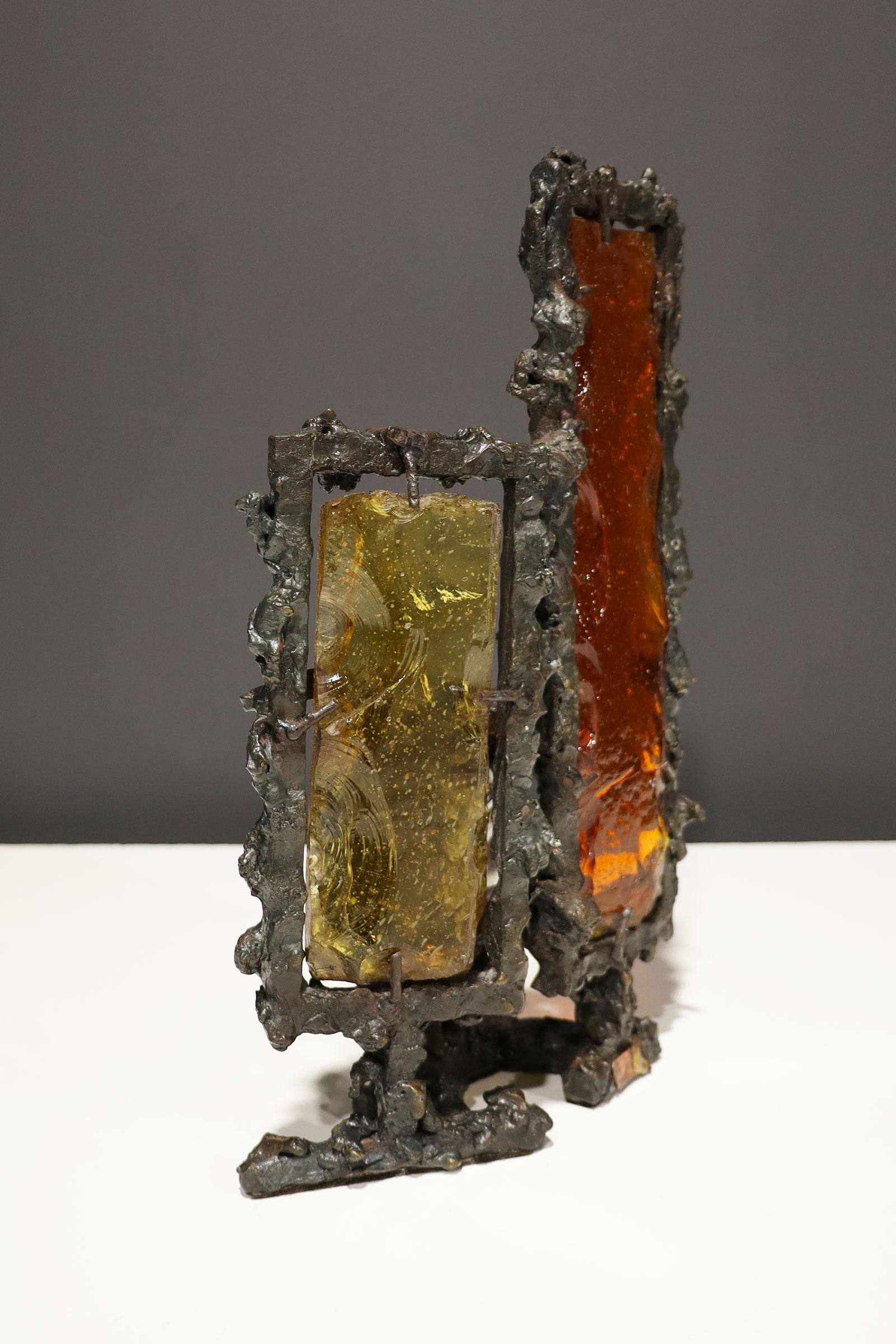 Glass Fantoni Brutalist Sculpture, Signed For Sale