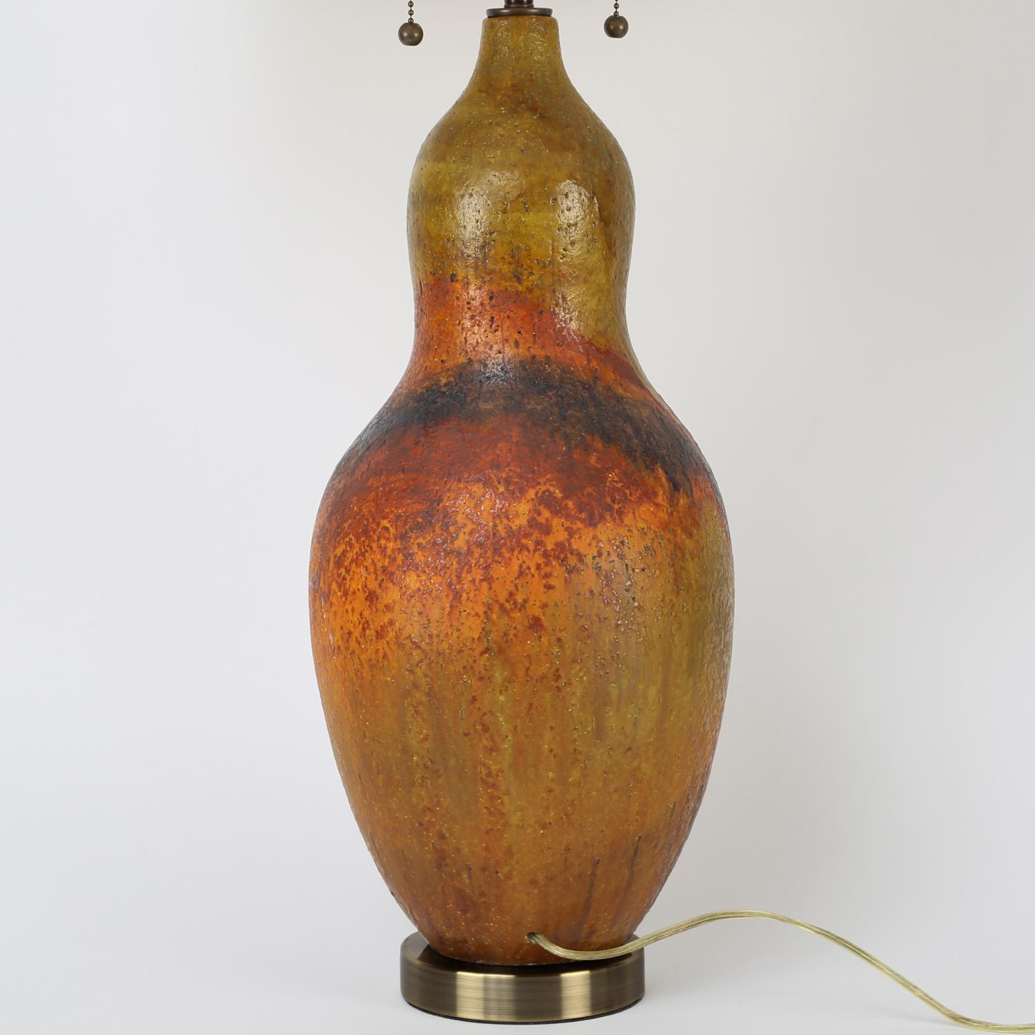 Mid-Century Modern Fantoni Ceramic Table Lamp with Volcanic Glaze, 1960s For Sale
