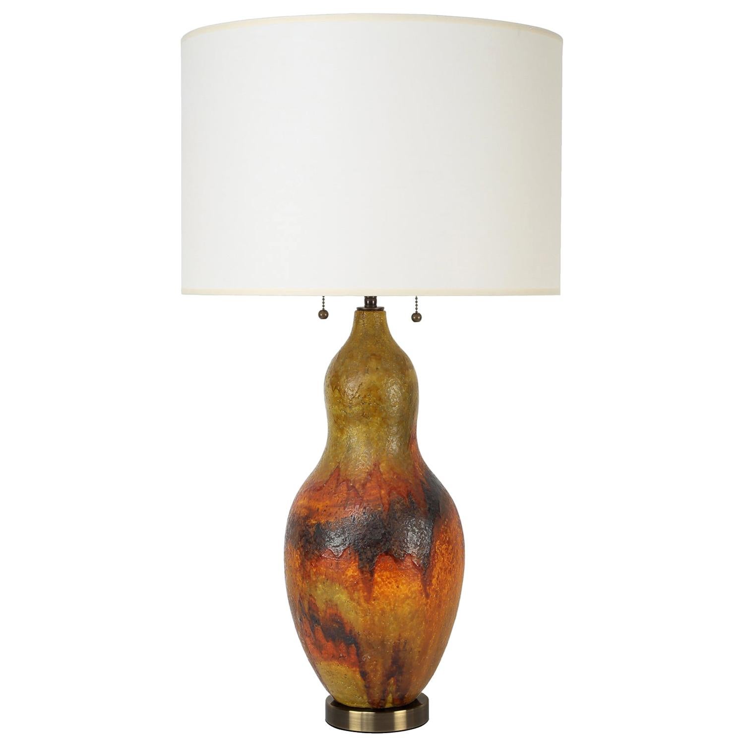 Fantoni Ceramic Table Lamp with Volcanic Glaze, 1960s For Sale