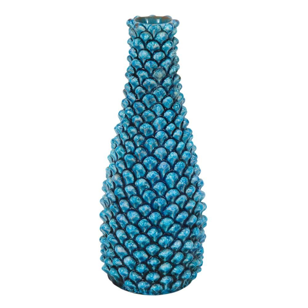 Mid-Century Modern Marcello Fantoni Vase, Ceramic, Blue Pinecone, Signed