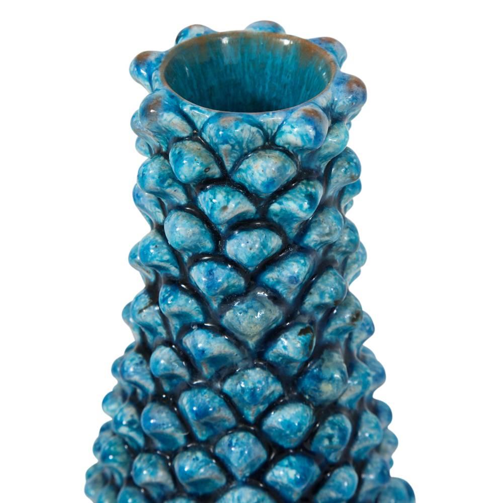 Italian Marcello Fantoni Vase, Ceramic, Blue Pinecone, Signed