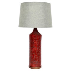 Vintage Fantoni for Raymor Red Lava Glaze Art Pottery Table Lamp, 1950