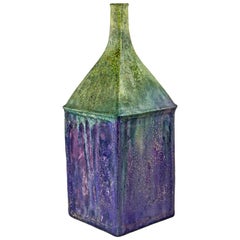 Fantoni for Raymor Vase, Ceramic, Purple and Green, Signed