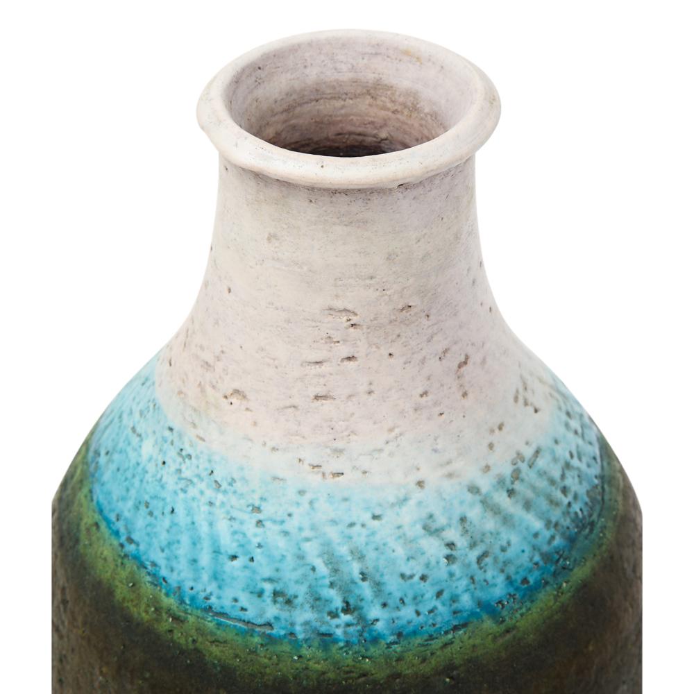 Fantoni for Raymor Vase, Ceramic, White, Blue, Green, Signed For Sale 1