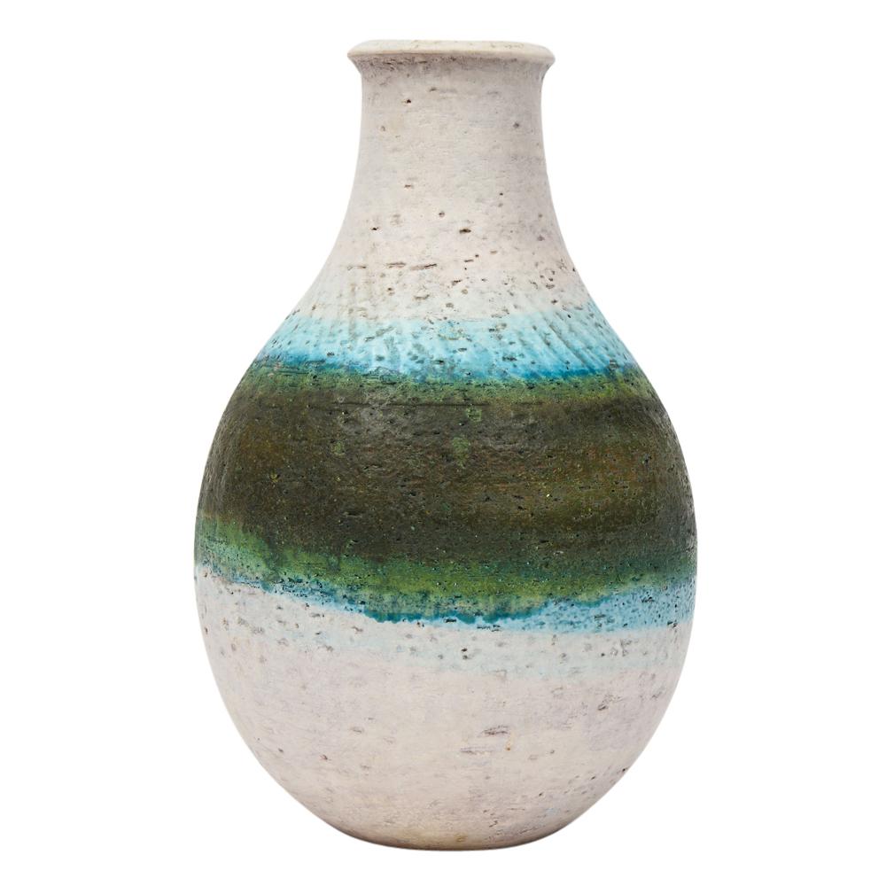 Vase von Fantoni für Raymor, Keramik, weiß, blau, grün, signiert (Moderne der Mitte des Jahrhunderts) im Angebot