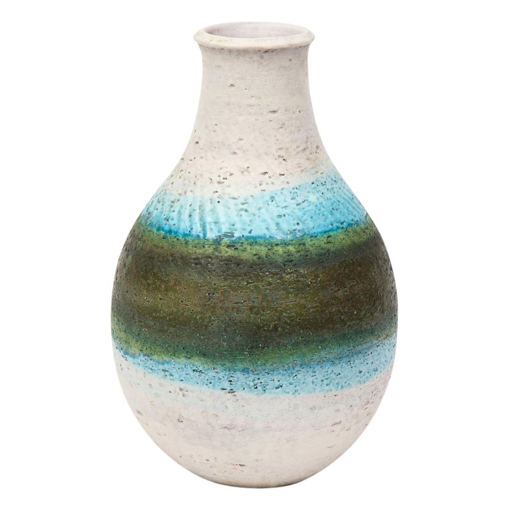 Vase von Fantoni für Raymor, Keramik, weiß, blau, grün, signiert (Italienisch) im Angebot