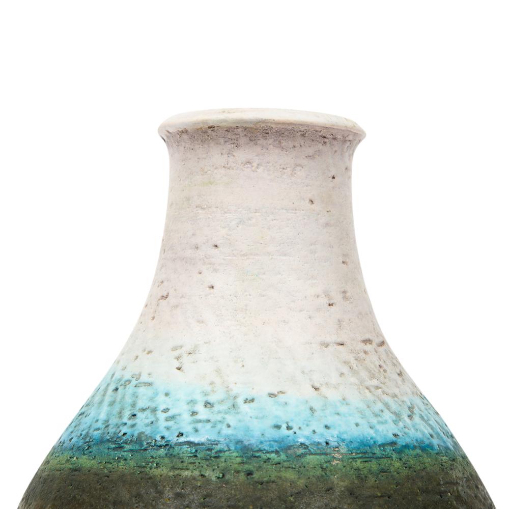 Glazed Fantoni for Raymor Vase, Ceramic, White, Blue, Green, Signed For Sale