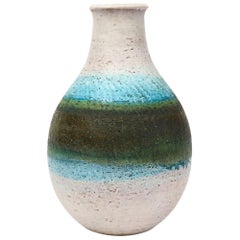 Fantoni for Raymor Vase, Ceramic, White, Blue, Green, Signed
