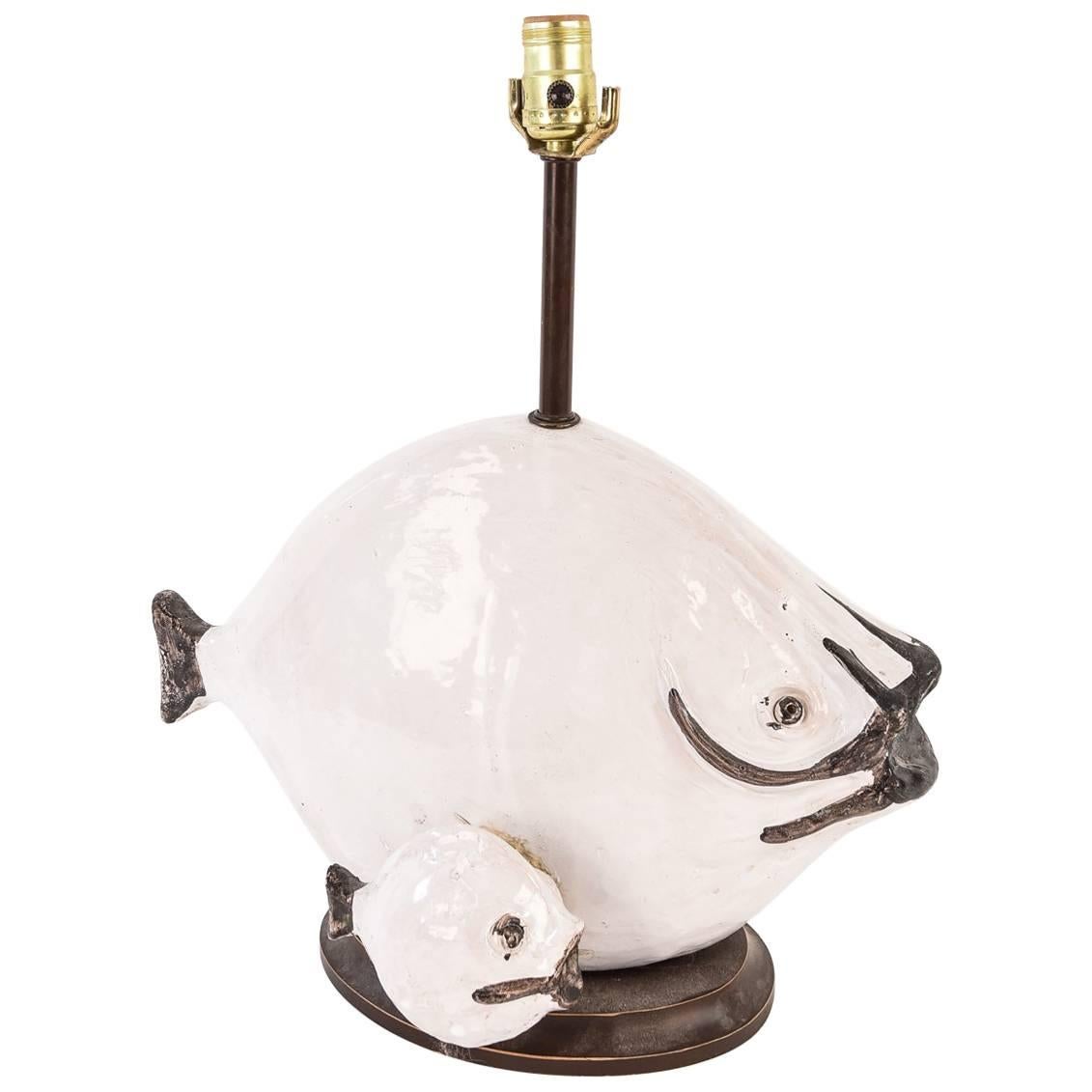 Fantoni Italian Ceramic Double Fish Lamp