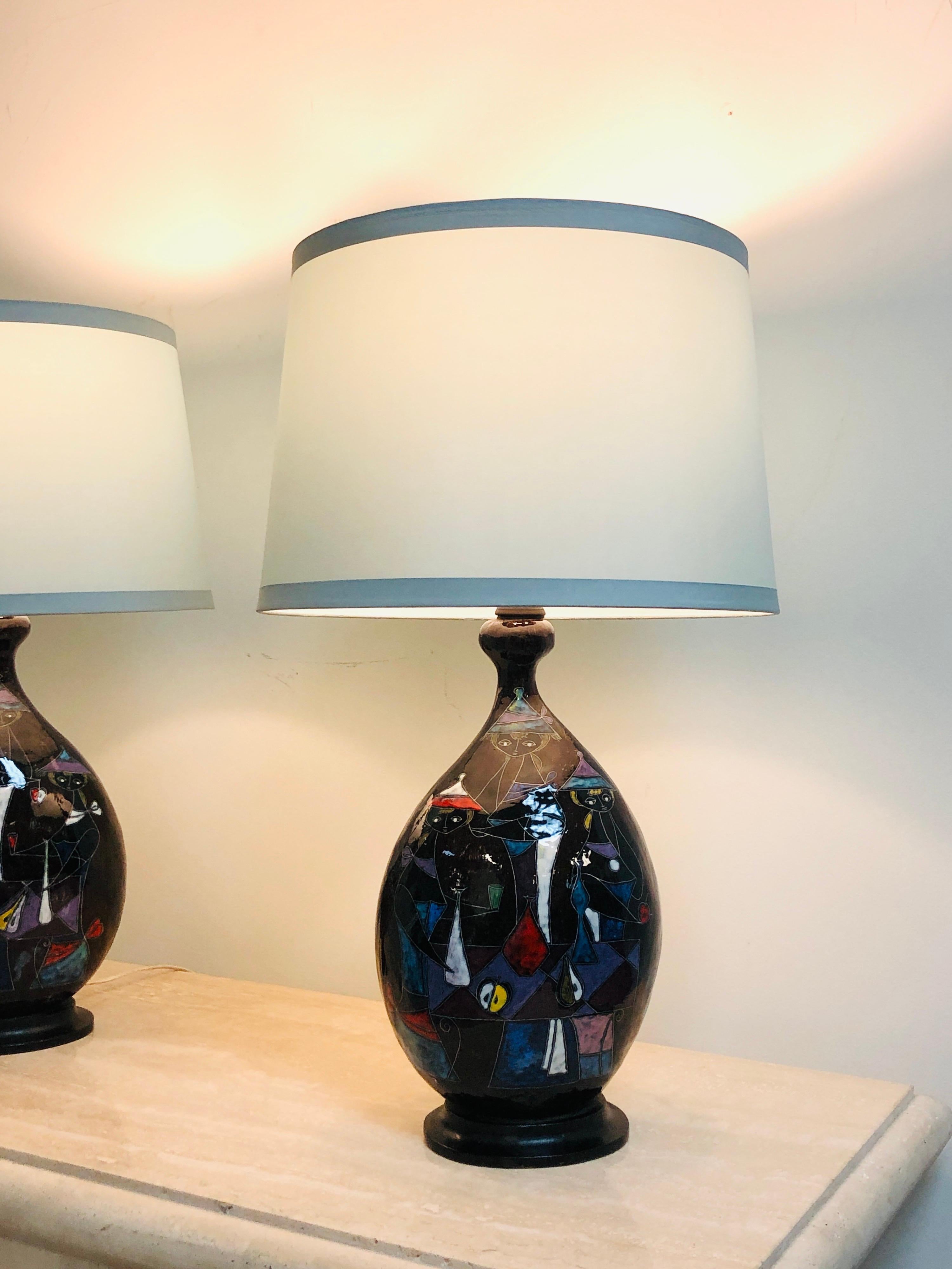 Fantoni Pair of Ceramic Table Lamps Abstract Mid Century 2