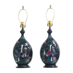 Fantoni Pair of Ceramic Table Lamps Abstract Mid Century