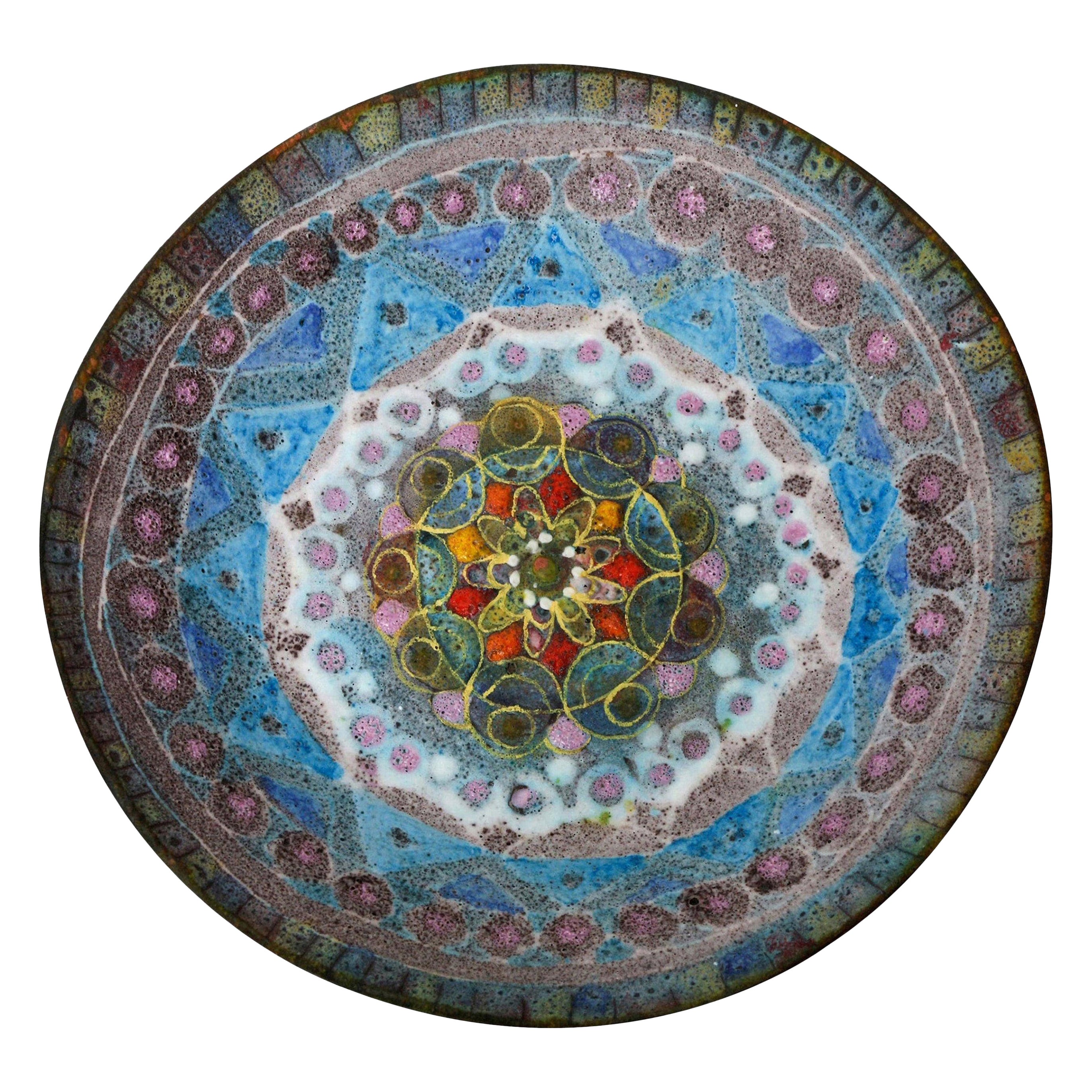 Bol en céramique bleu et violet à glaçure salée de style Fantoni, moderne du milieu du siècle dernier, italien en vente
