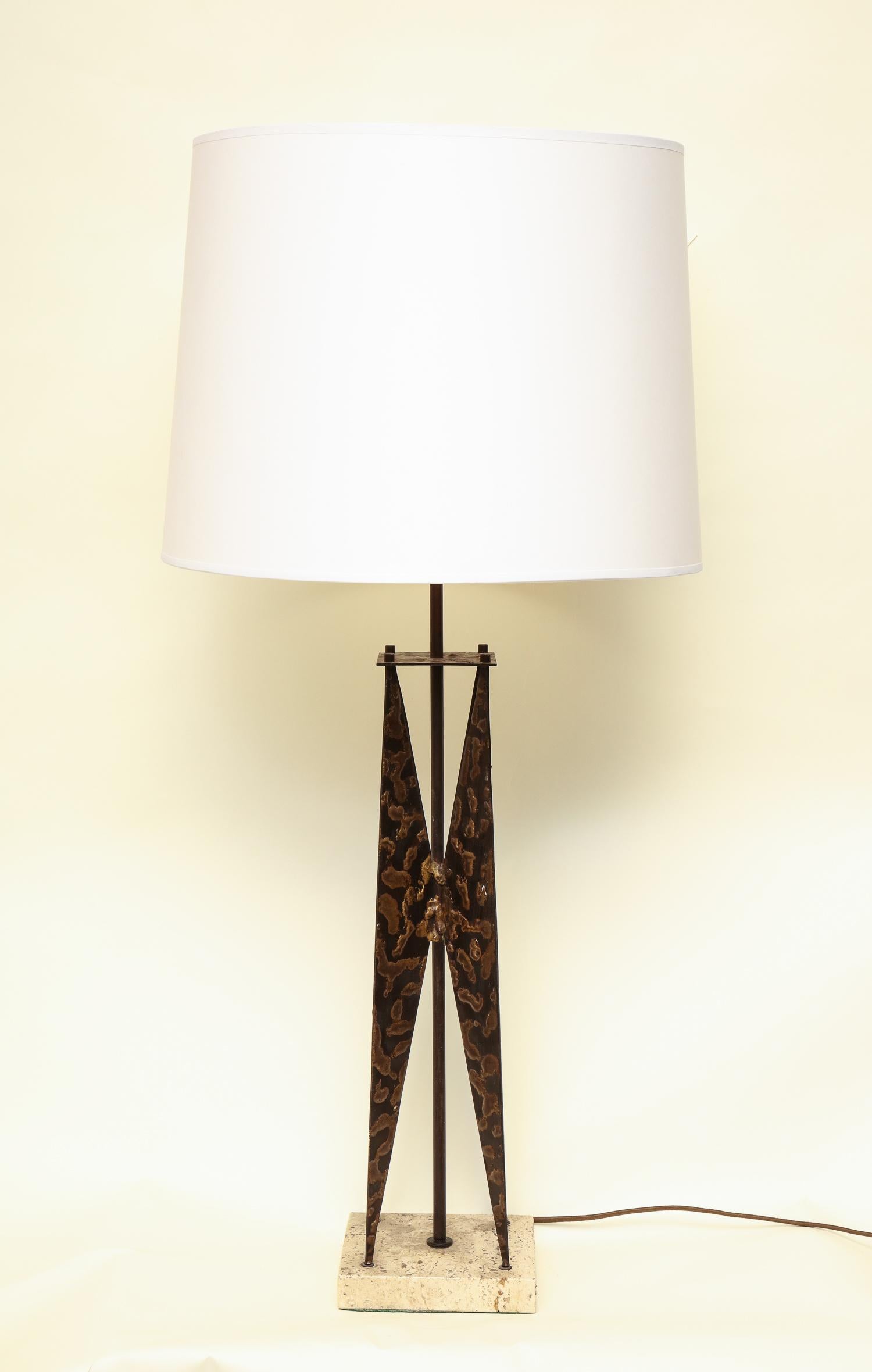 Italian Fantoni Table Lamp Mid-Century Modern Sculptural Form Crafted of Patinated Iron For Sale