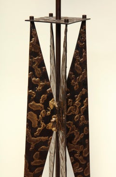 Fantoni Table Lamp Mid-Century Modern Sculptural Form Crafted of Patinated Iron