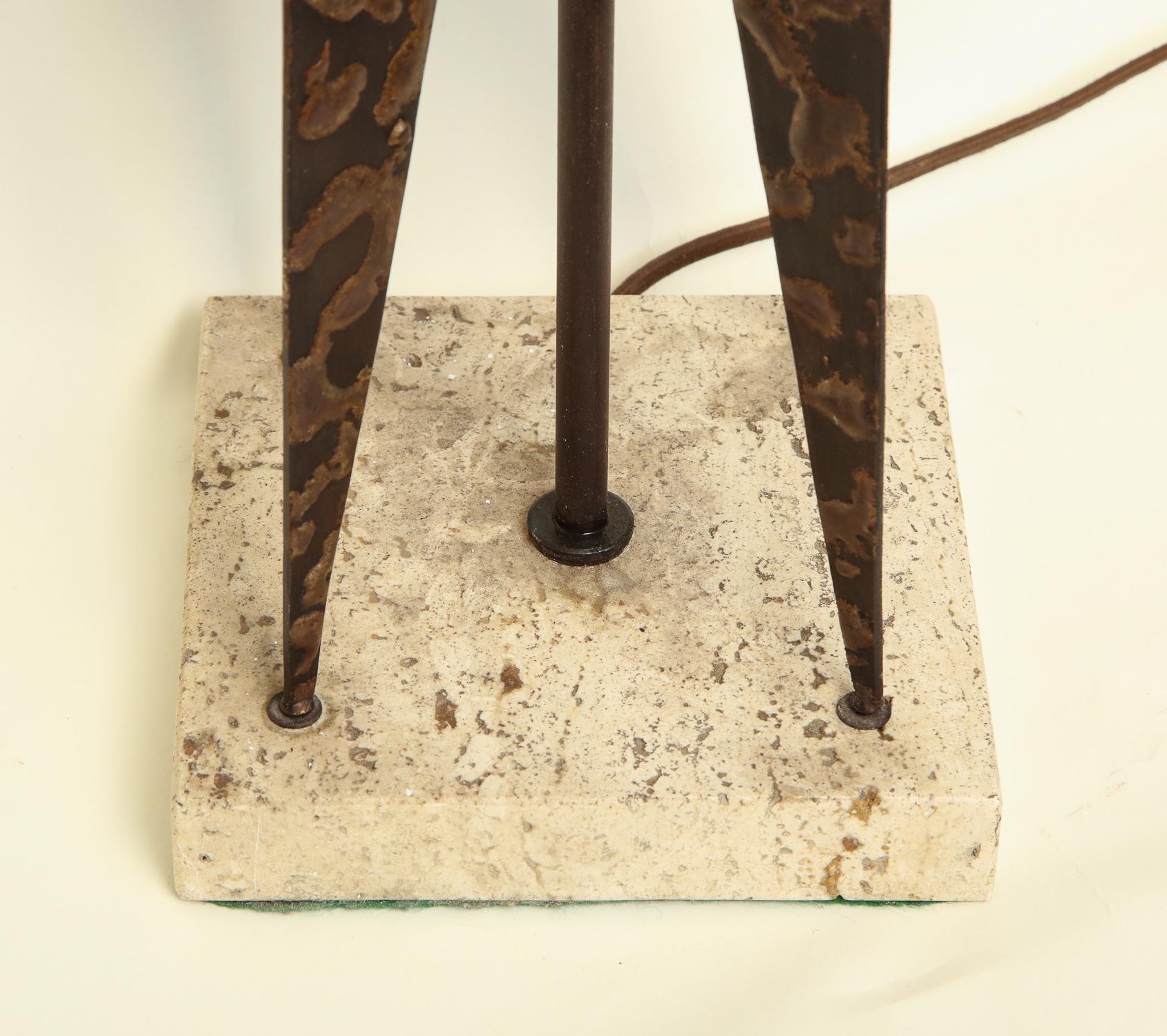 Marble Fantoni Table Lamp Mid-Century Modern Sculptural Form Crafted of Patinated Iron For Sale
