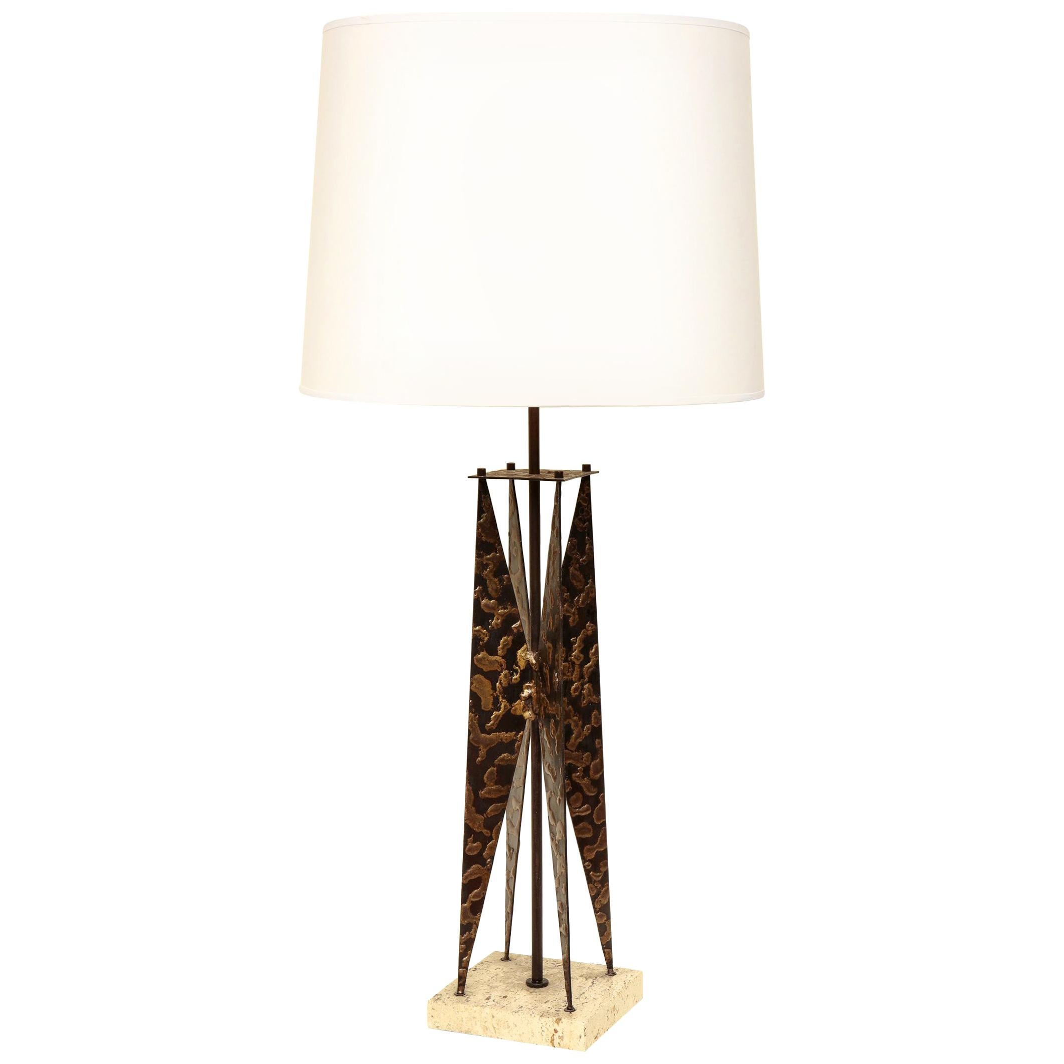 Fantoni Table Lamp Mid-Century Modern Sculptural Form Crafted of Patinated Iron For Sale