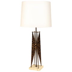 Fantoni Table Lamp Mid-Century Modern Sculptural Form Crafted of Patinated Iron