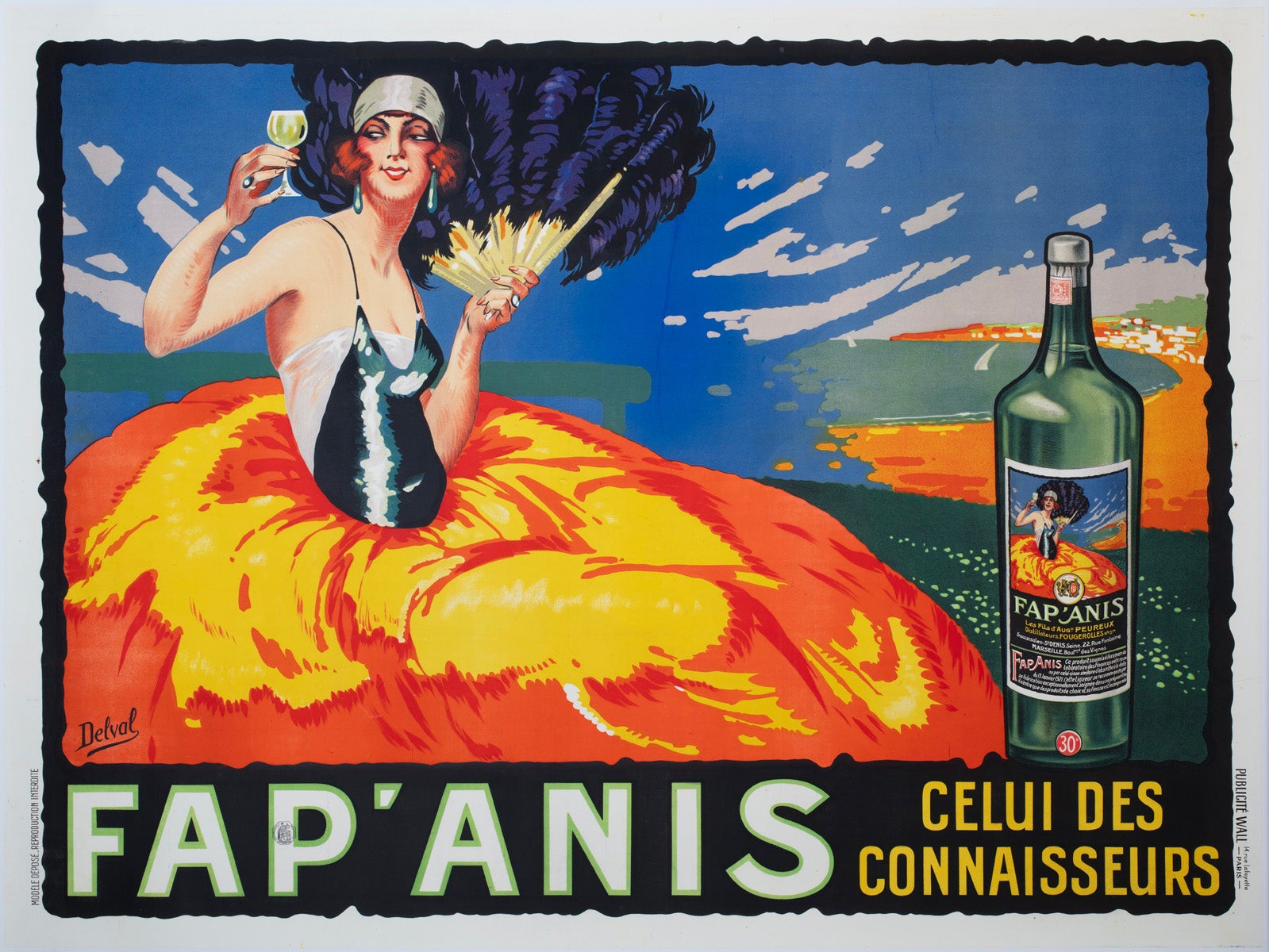 Fap Anis 1935 French Alcohol Advertising Poster, Delval