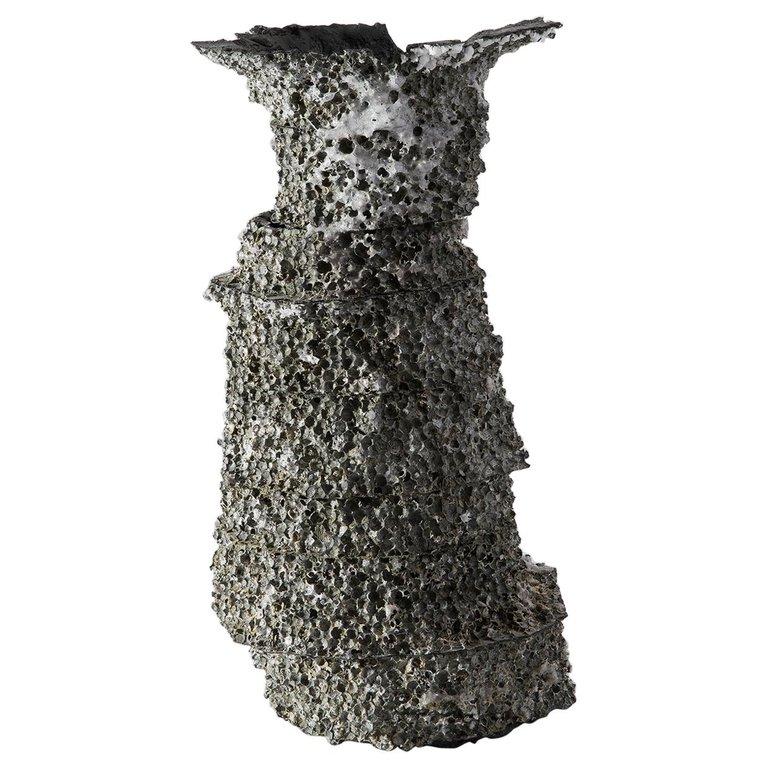 Unusual and unpleasant shapes, unusual and unpleasant textures, obscure matter deposits.
Far Deep Void is a collection of sculptural vases literally emerging from a block of Polystyrene. The block is first melted in the inside through acetone and