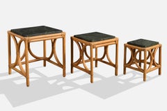 Far East Rattan, Nesting Table, Bamboo, Rattan, Marble, Philippines, 1950s
