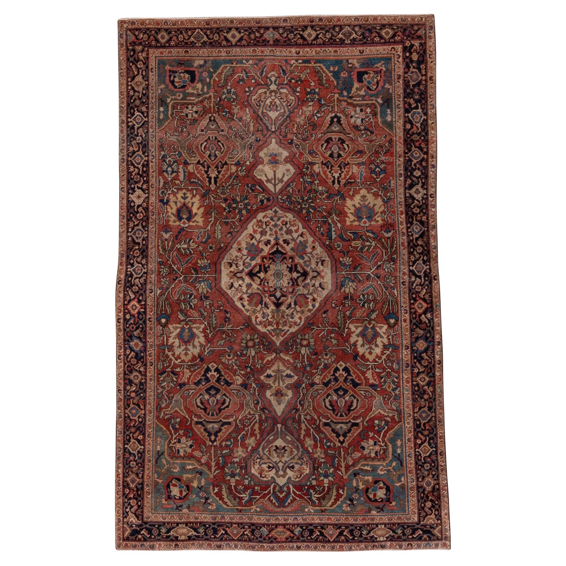 Far Sarouk Persian Rug with Center Medallion in Noir Red  For Sale