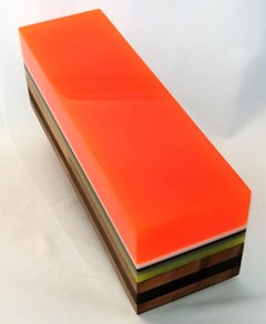 Walnut Orange- Mixed media resin wood wall sculpture, colorful, mcm,  modern