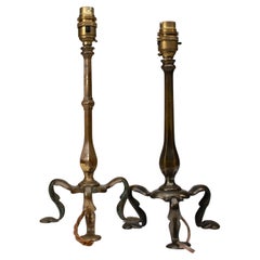 Faraday & Sons. A near pair of Arts & Crafts Pullman Coach brass table lights