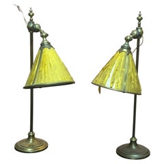 Faraday & Son Paire de lampes de table réglables avec leurs abat-jours en soie d'origine