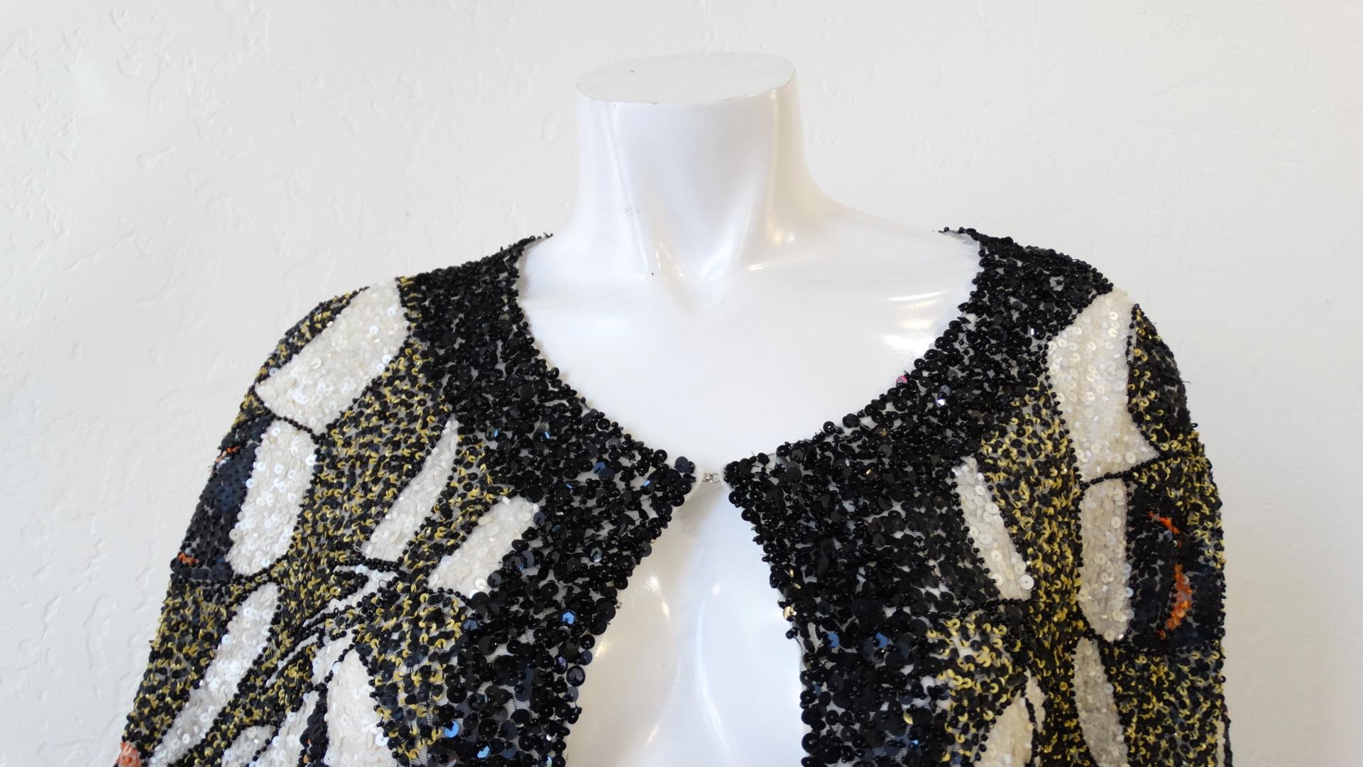 Farah Khan Butterfly Graphic Sequined Cape In Good Condition In Scottsdale, AZ