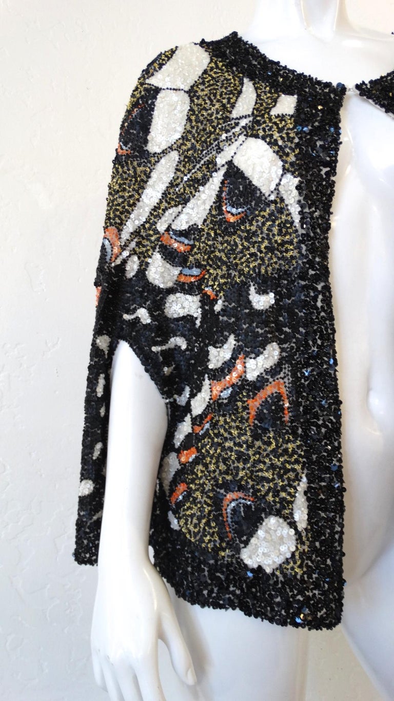 Farah Khan Butterfly Graphic Sequined Cape For Sale at 1stDibs