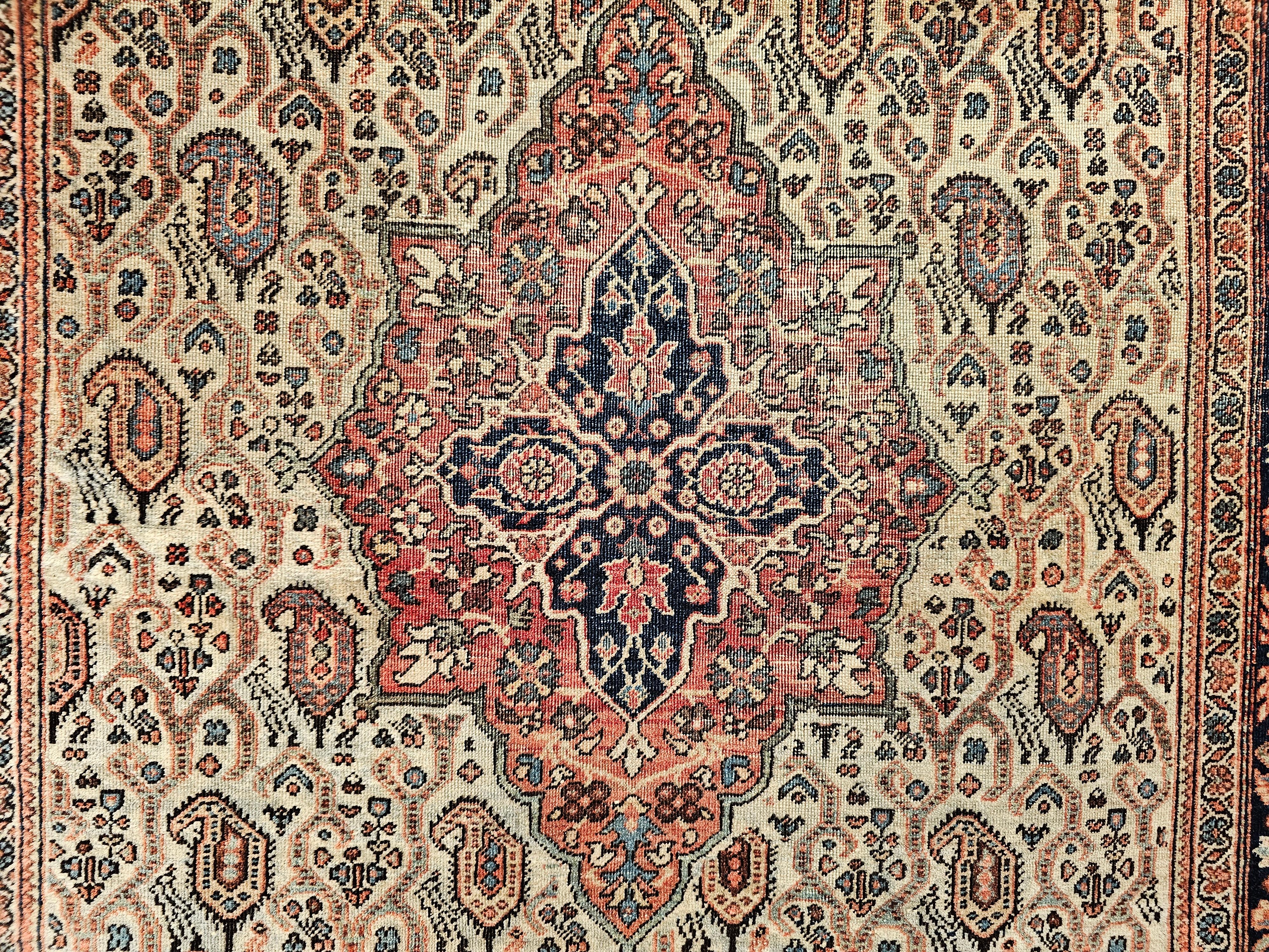 Late 19th Century Late 1800s Persian Farahan in an Allover Paisley Pattern in Pale Green, Rust Red For Sale
