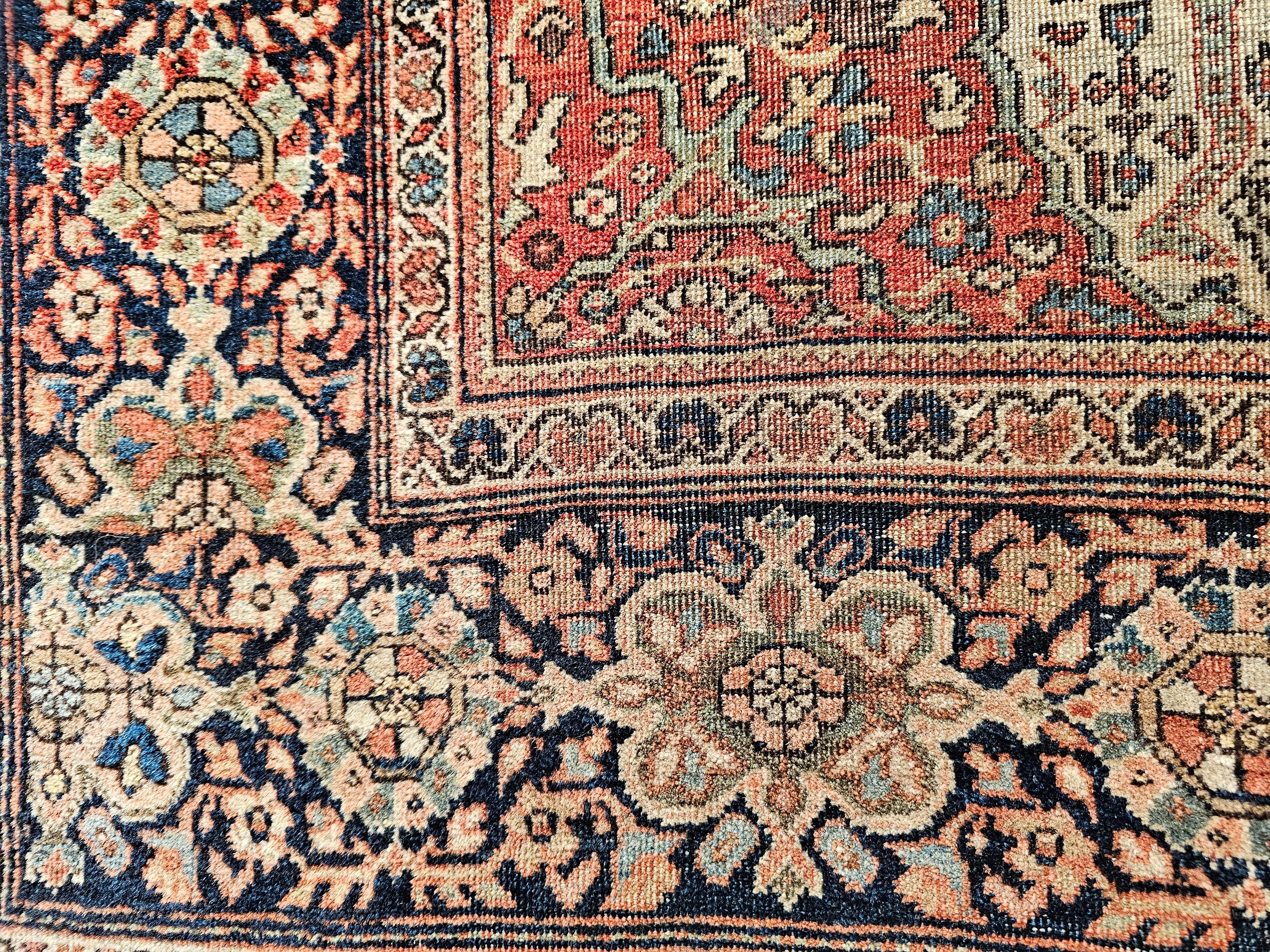 Cotton Late 1800s Persian Farahan in an Allover Paisley Pattern in Pale Green, Rust Red For Sale