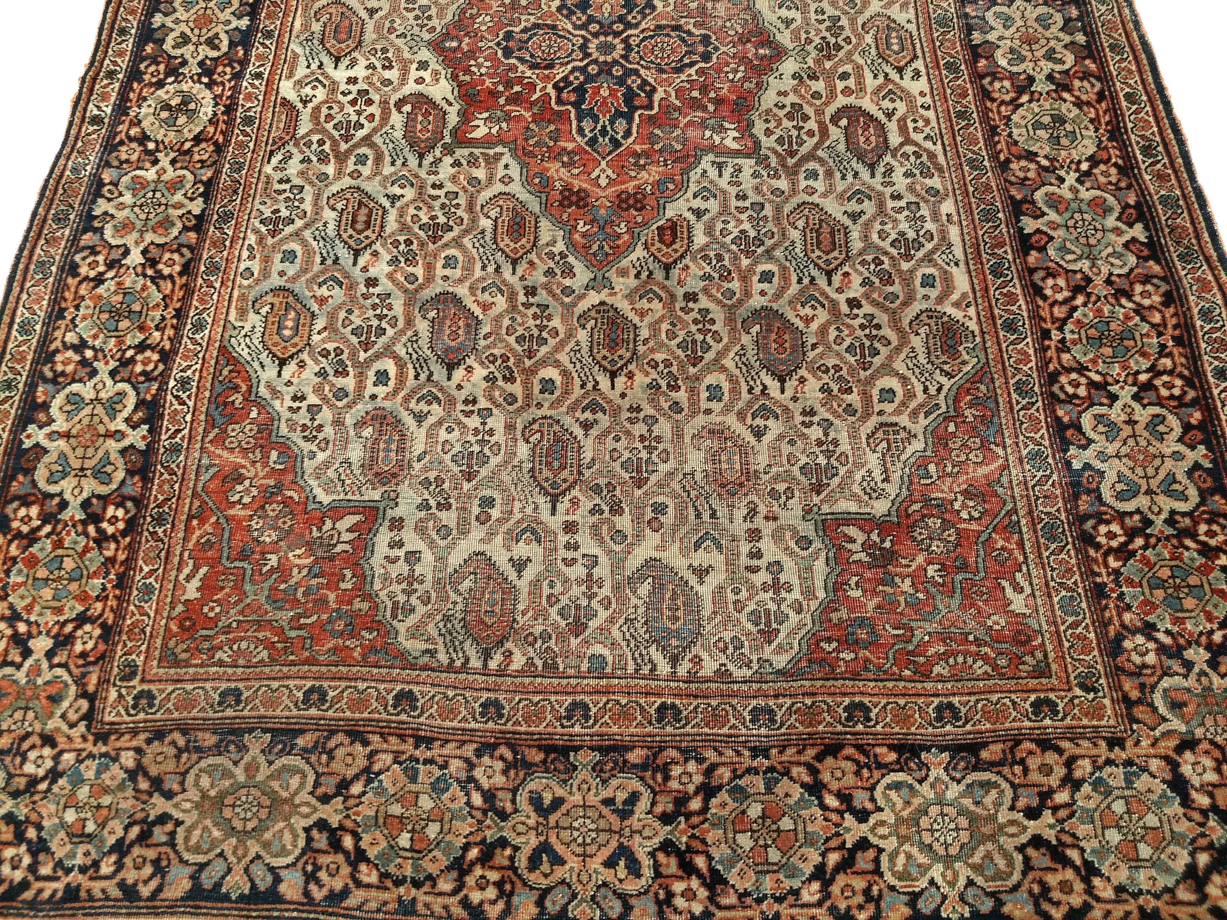 Late 1800s Persian Farahan in an Allover Paisley Pattern in Pale Green, Rust Red For Sale 1