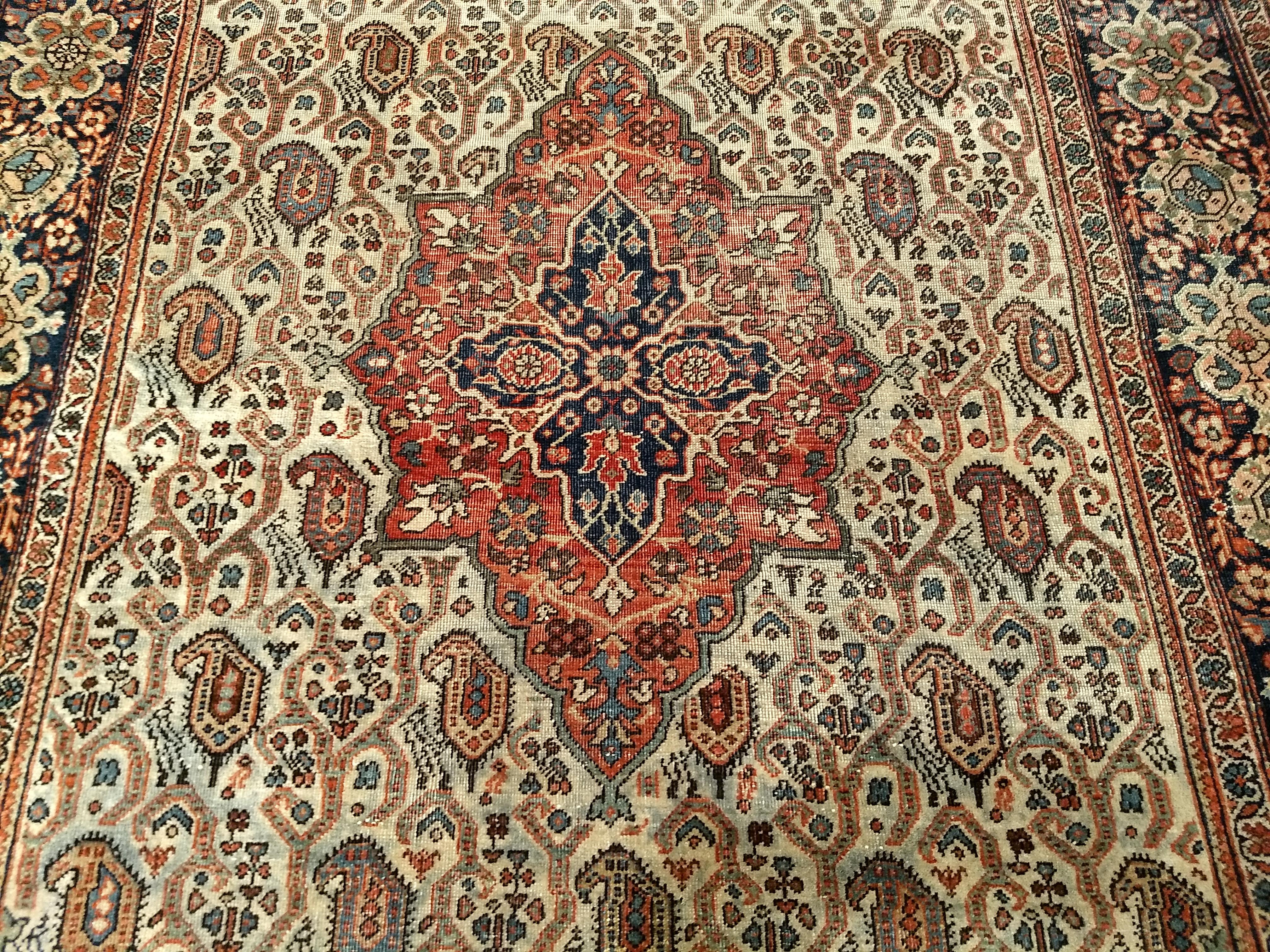 Late 1800s Persian Farahan in an Allover Paisley Pattern in Pale Green, Rust Red For Sale 2
