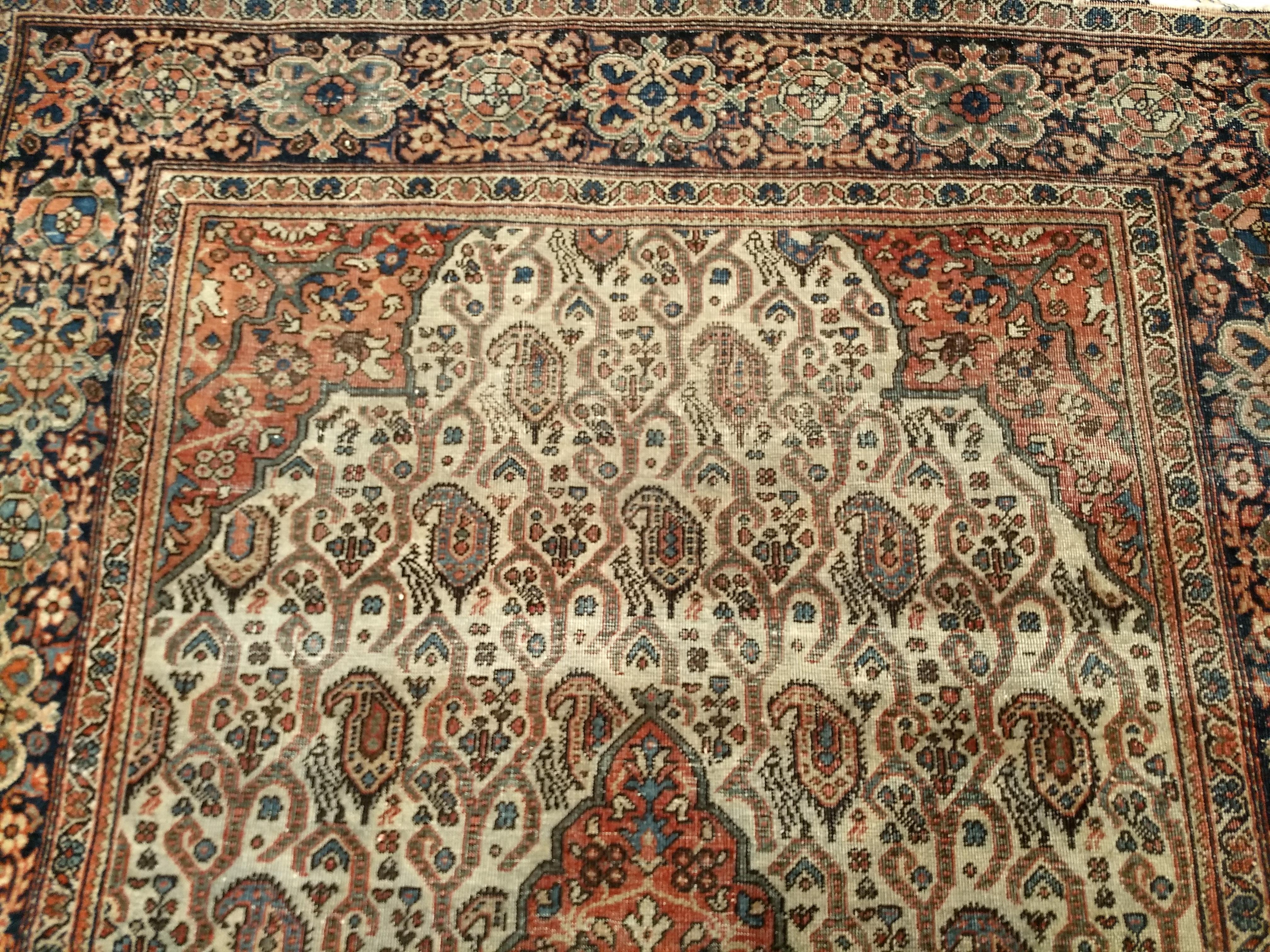 Late 1800s Persian Farahan in an Allover Paisley Pattern in Pale Green, Rust Red For Sale 3