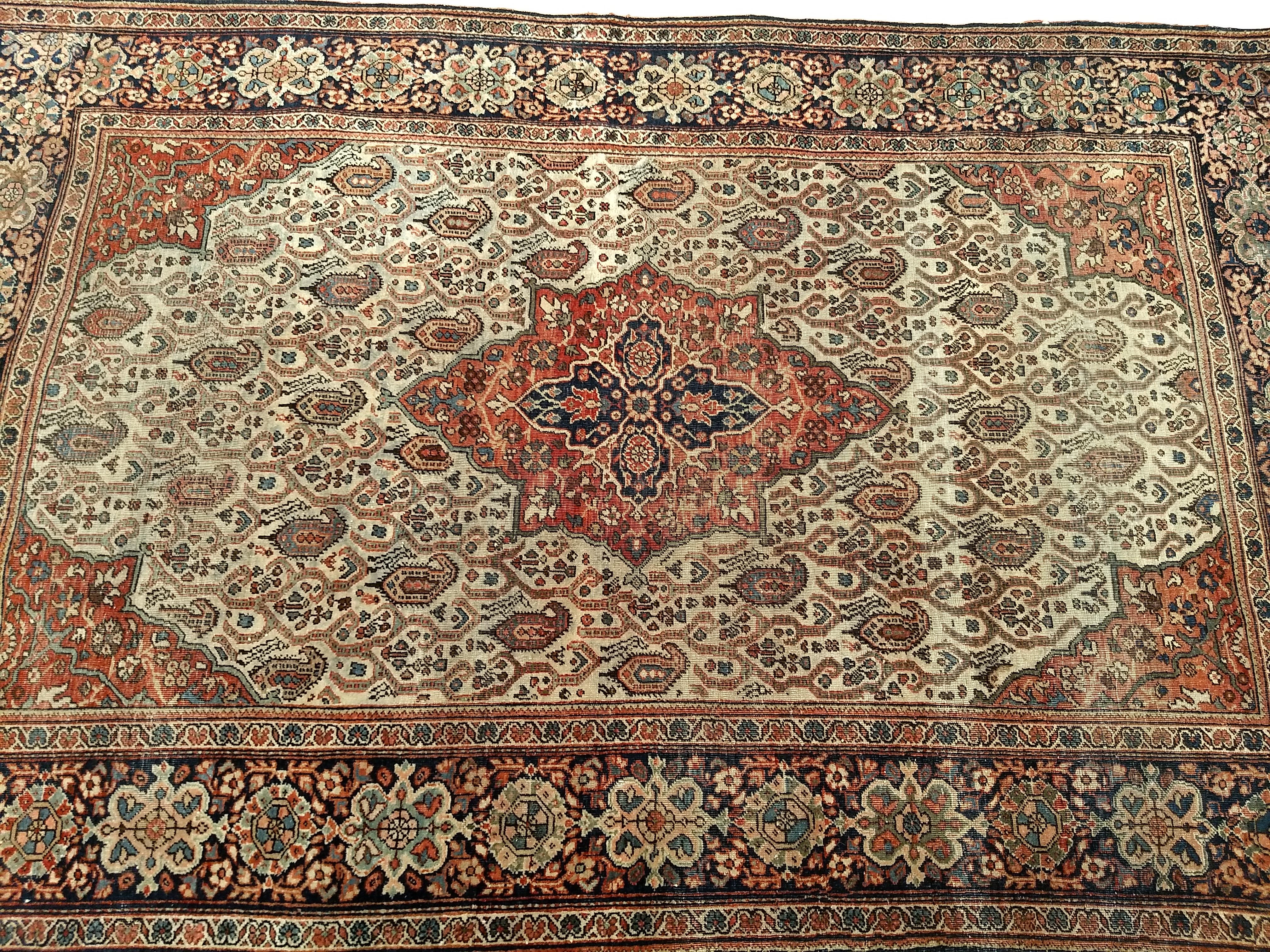 Late 1800s Persian Farahan in an Allover Paisley Pattern in Pale Green, Rust Red For Sale 4