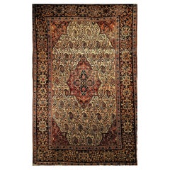 Antique Late 1800s Persian Farahan in an Allover Paisley Pattern in Pale Green, Rust Red
