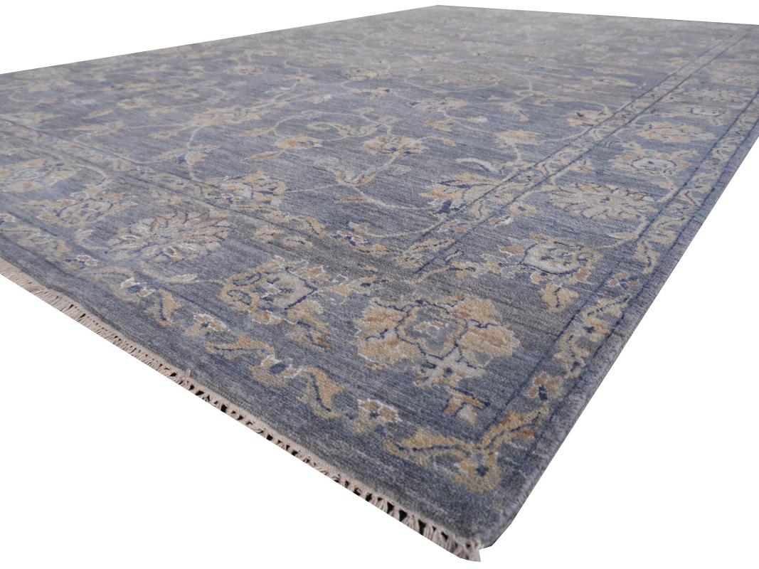 Farahan Sarouk Design Rug Contemporary Grey Blue and Beige Hand Knotted For Sale 4