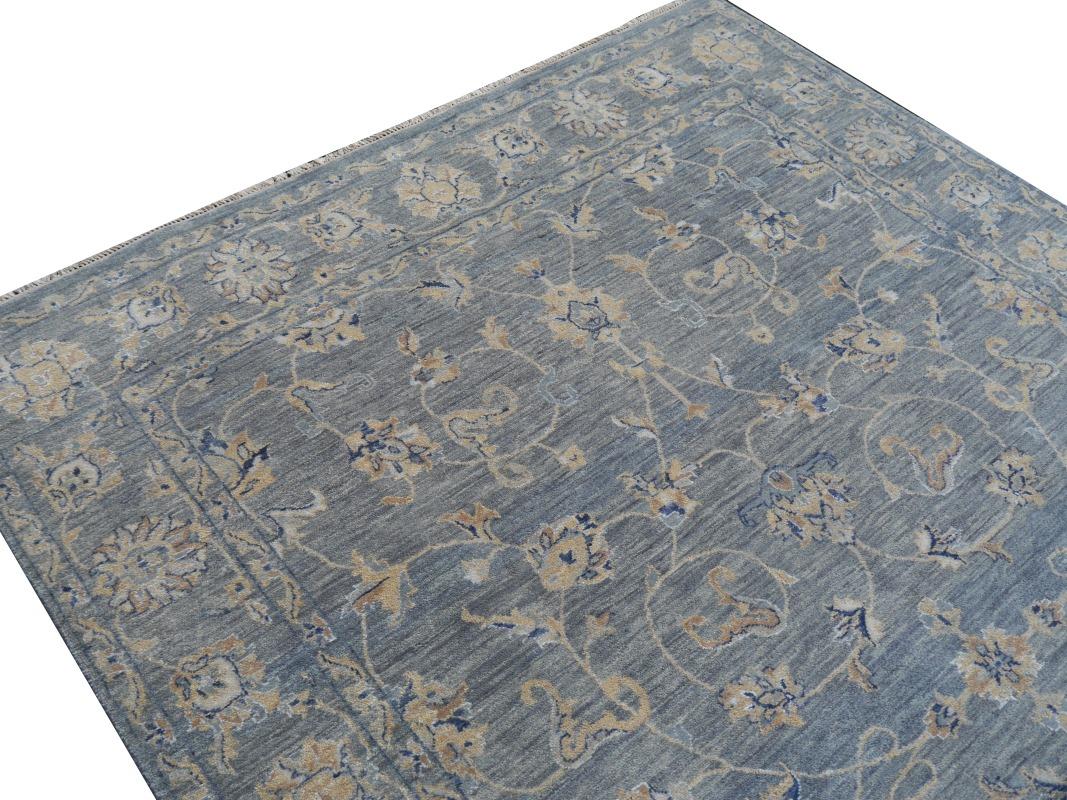 Farahan Sarouk Design Rug Contemporary Grey Blue and Beige Hand Knotted For Sale 12