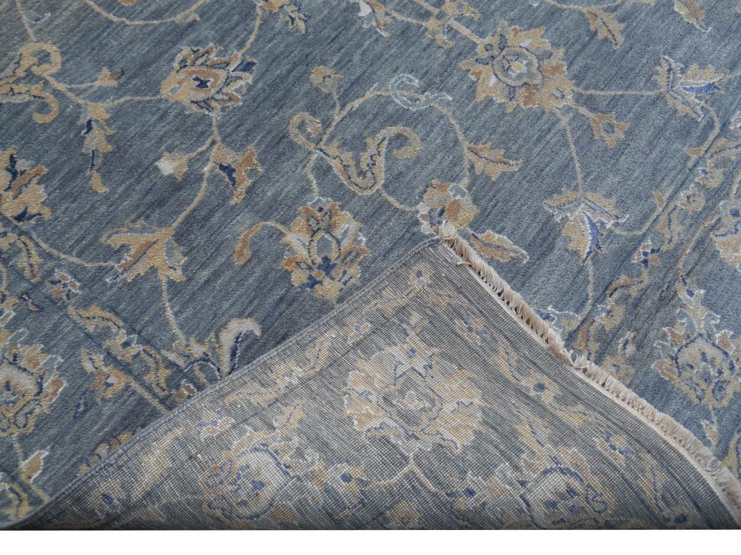 Farahan Sarouk Design Rug Contemporary Grey Blue and Beige Hand Knotted For Sale 13