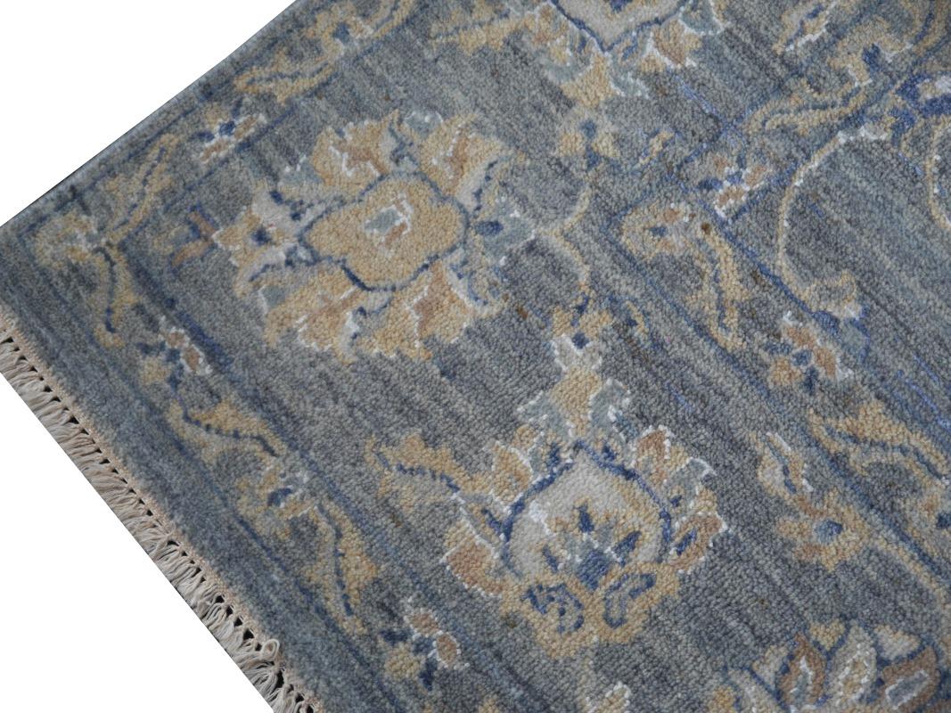 Hand-Knotted Farahan Sarouk Design Rug Contemporary Grey Blue and Beige Hand Knotted For Sale